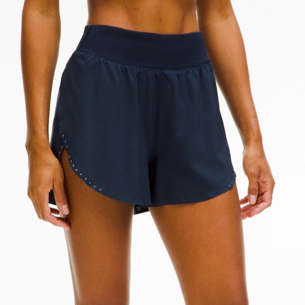 Lululemon Fast & Free High Rise Classic Fit Reflective Short 3” Navy Blue size 4
